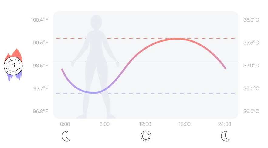 Grafica variatiilor temperaturii corporale. Sursa foto: www.oura.com